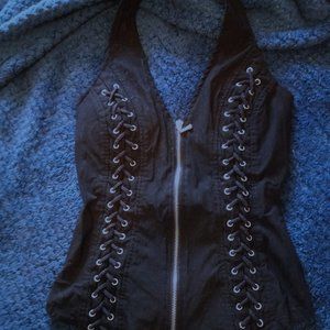 Lydia Lace and Zipper Black Corset Size M